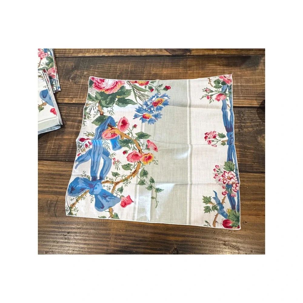 Vintage 1990s Country Floral Cloth Napkins Set of 12 Birds Flowers Cottagecore
